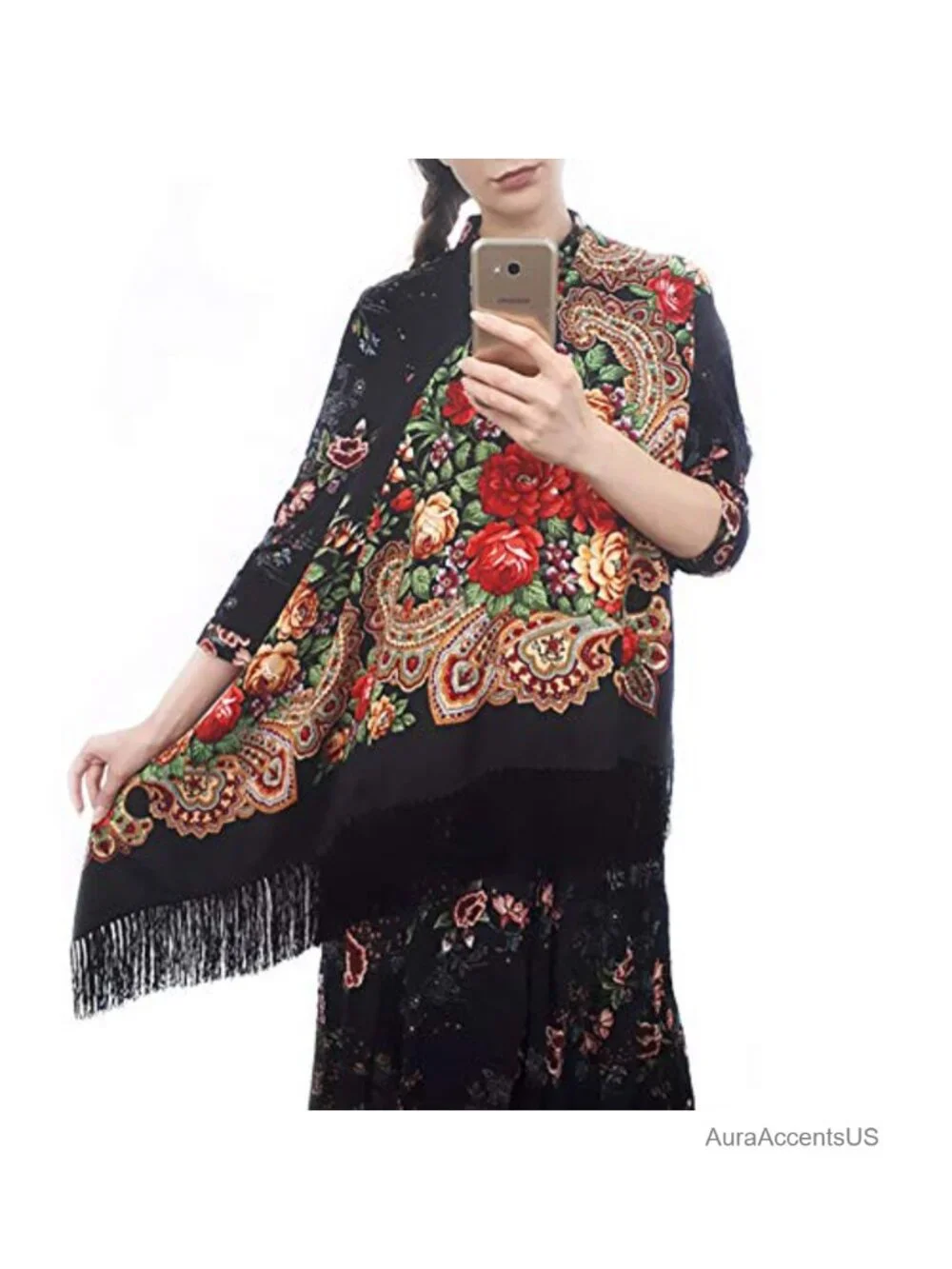 Women's Traditional Folk Scarf Wrap Tassel Fringes Shawl Square Cape 50inch